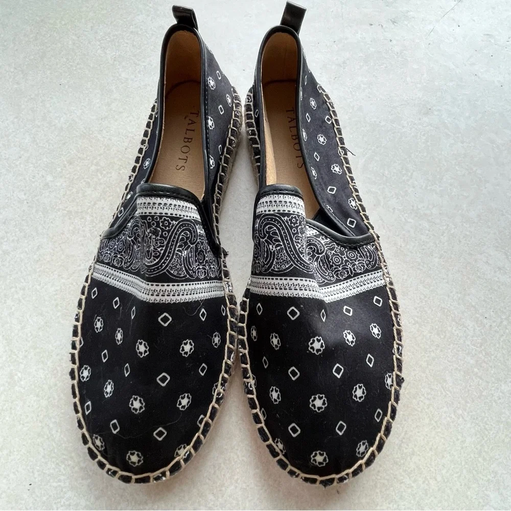 Talbots Izzy Sateen Black‎ Bandana Festival Espadrilles Sz. 6.5